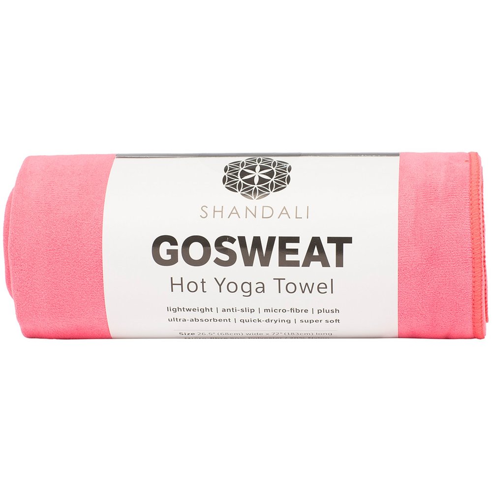 Shandali Hot Yoga GoSweat Microfiber Hand Towel in Super Absorbent Premium Lemonade Pink Suede for Bikram, Gym, and Outdoor Sports. 16 x 26.5 inches.