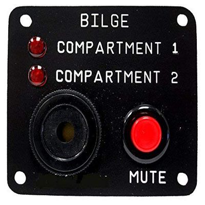 Skippers Two Compartment Bilge Alarm Panel, Customized Text, 12 v
