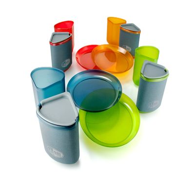 GSI Outdoors Infinity 4 Person Compact Nesting Tableset for Ultra-Light and Compact with Cup, Bowls and Plates for Camping, RV, or BBQ