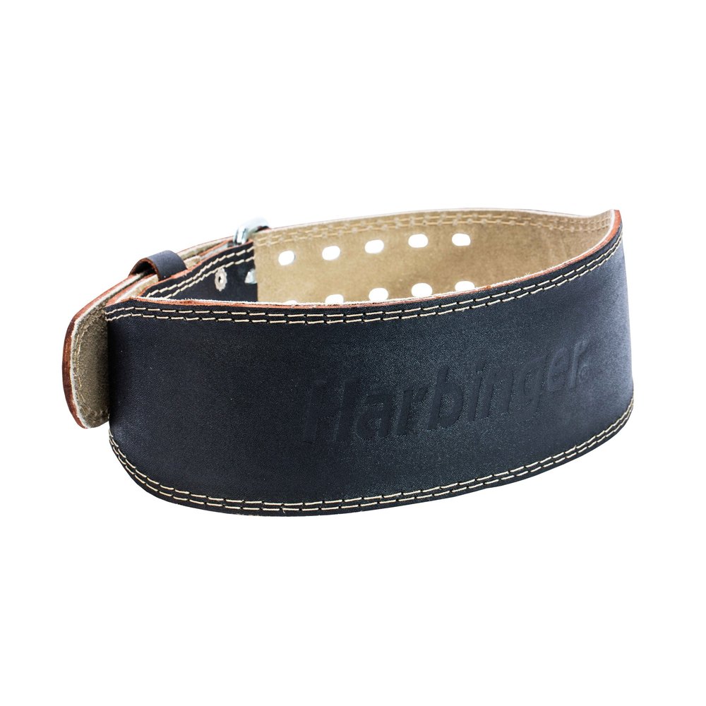Harbinger Padded Leather Contoured Gym Weightlifting Belt with Suede Lining and Steel Roller Buckle for Lifting Support Large,Black