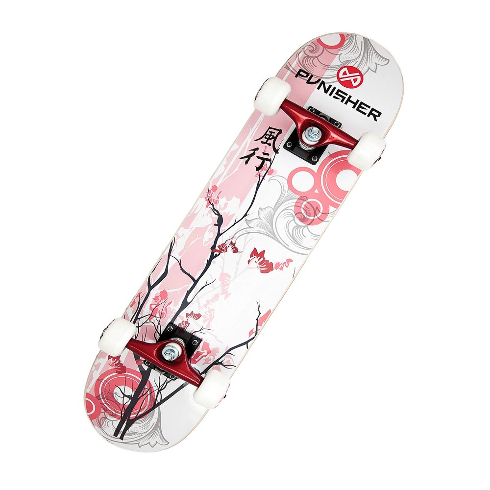 Punisher Complete Skateboard for Beginners 31.5" x 7.75" Skate Board for Girls Adults Kids Teens with 7 Layers Canadian Maple Double Kick Concave Deck & ABEC-7 High Speed Bearings (Cherry Blossom)