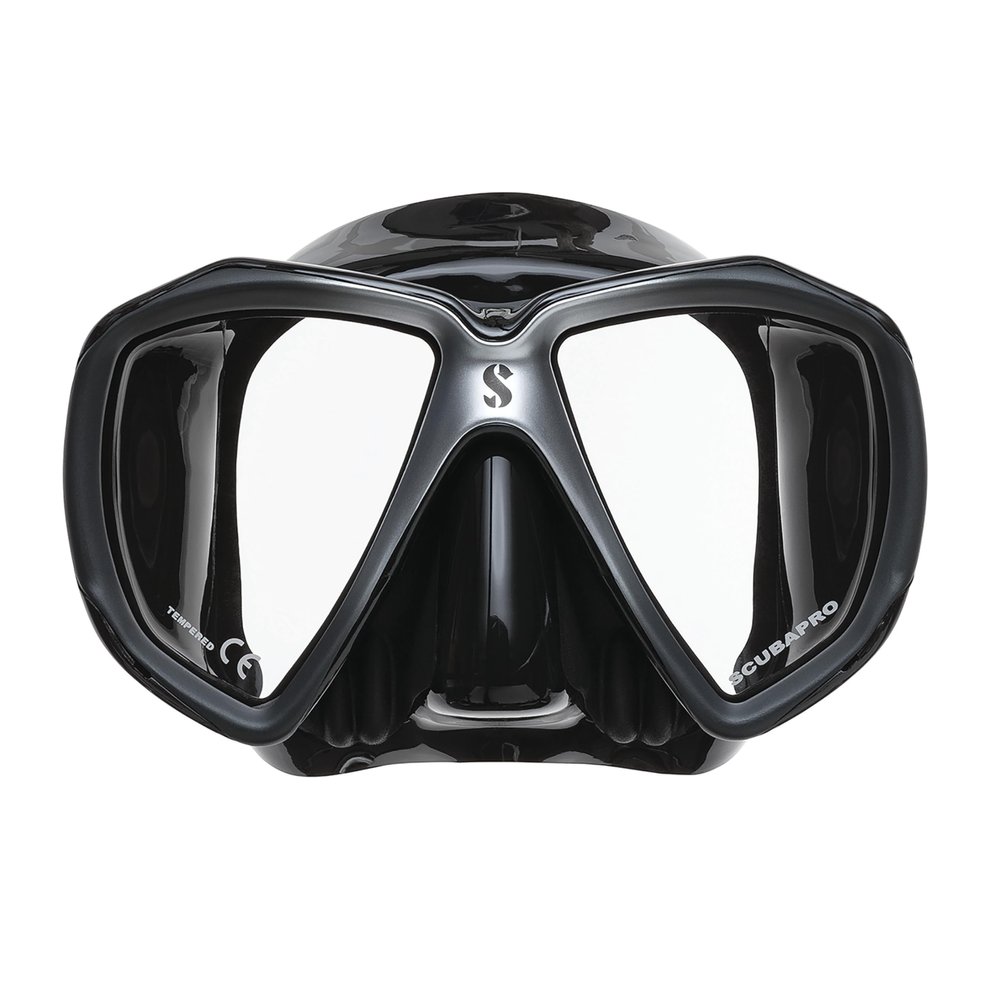 SCUBAPRO Spectra Scuba Mask with Ultra Clear Dual Lens and EZ Equalize Nose Pocket for Diving, Black/Silver