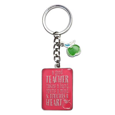 Christian Art Gifts Teacher Appreciation Keychain with Scripture: A Good Teacher Touchers a Heart - 1 Cor. 16:14 Inspirational Bible Verse Pink Keychain with Apple Charm Accessory & Split Key Ring