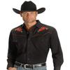 Ely Cattleman Men's Long Sleeve Western Shirt with Rose Embroidery, Black, XL view 1