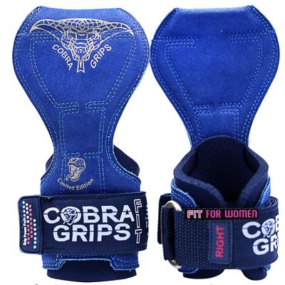 Cobra Grips PRO Weight Lifting Gloves Heavy Duty Straps Alternative to Power Lifting Hooks for Deadlifts with Built in Adjustable Neoprene Padded Wrist Wrap Support Bodybuilding (FIT Blue Leather)