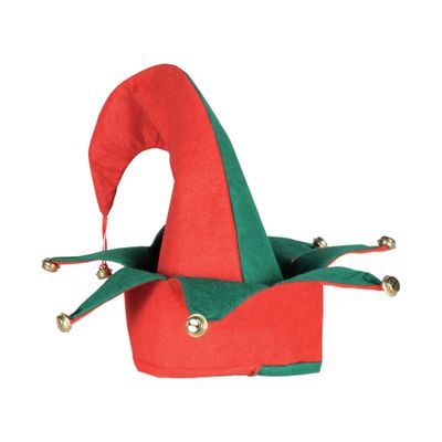 Beistle 20736 Felt Elf Hat with Bells, One Size Fits Most, (Red/Green)