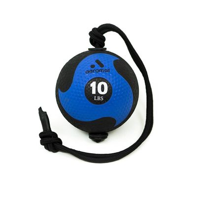 Aeromat Elite Power 39" Rope 10 lb Medicine Balls for Exercise - 9" dia Workout Ball, Weighted Balls for Exercise, Weight Ball, Wall Balls for Exercise, Color-Coded Medicine Ball with Rope (Blue)