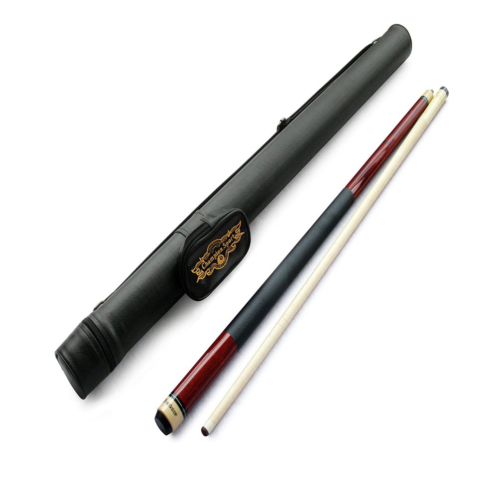 Champion ST Billiards Maple Wine Pool Cue Stick 19 oz, Black Pool Case, Billiards Glove (Black case, 18-21oz Cue)