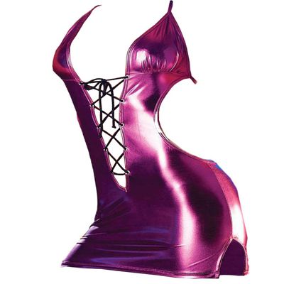 Crazy Women's Sexy Leather Backless Bodycon Clubwear Mini Dress Nightclub - Rose, One Size