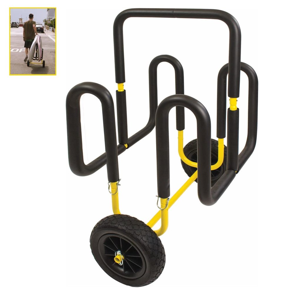 Suspenz Double SUP Transport Cart with Airless Wheels, Carrier/Trolley for 2 Stand Up Paddle Boards & Surfboards, Yellow (22-9934)