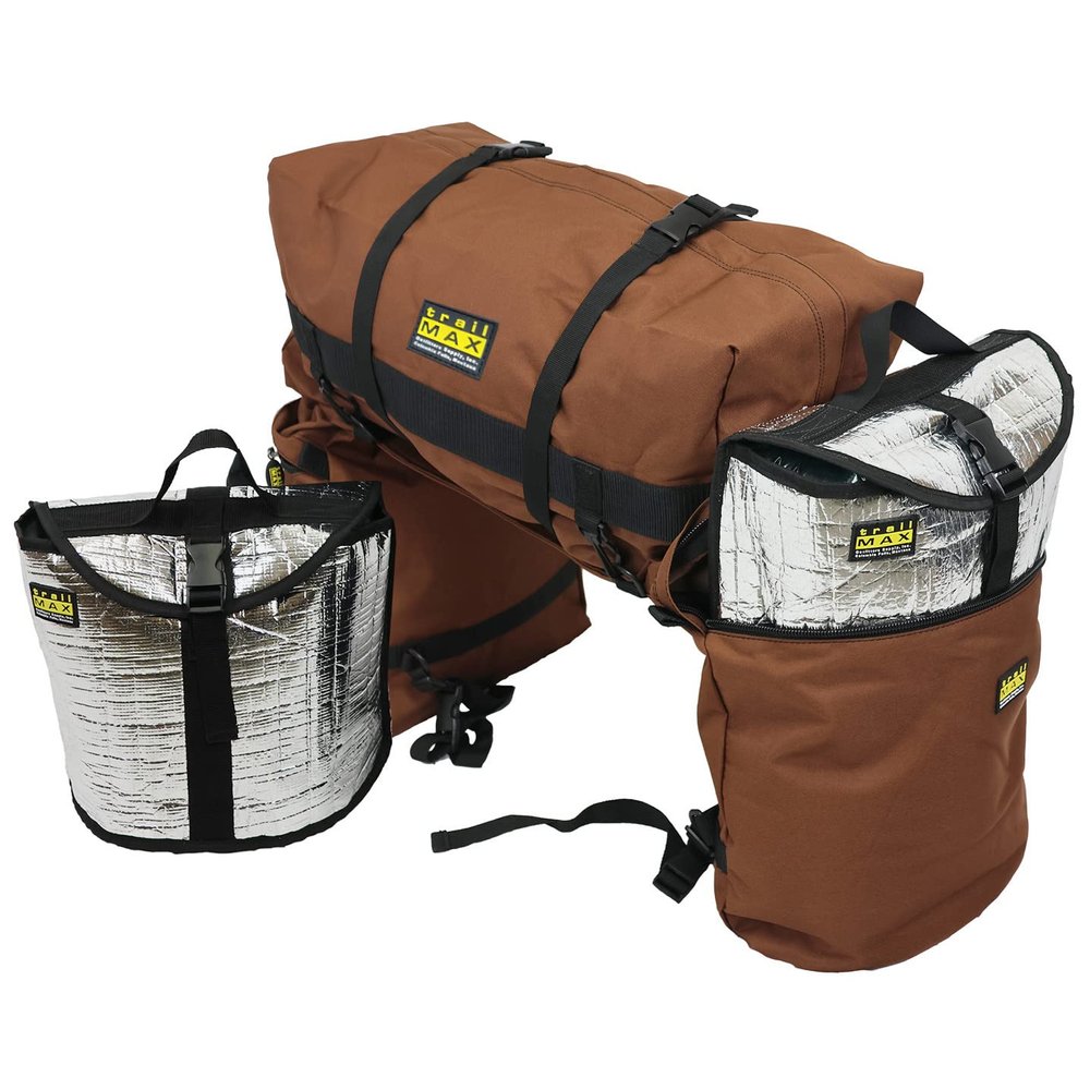 TrailMax Large Saddlebags for Trail Riding; Insulated Saddle Bags for HorsesWith Detachable Cantle Bag; Saddle Bag & Cantle Bag Set; Saddle Bags for Western & Endurance Saddles; Brown