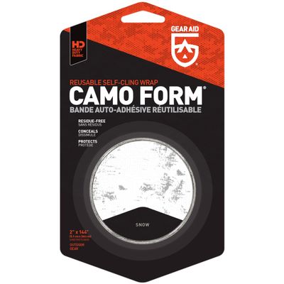 GEAR AID Camo Form Self-Cling and Reusable Fabric Camouflage Wrap, Adds Grip and Shield Hands from Hot or Cold Surfaces to Protect You and Your Equipment, Snow, 2 x 144 Roll, 1 Pack