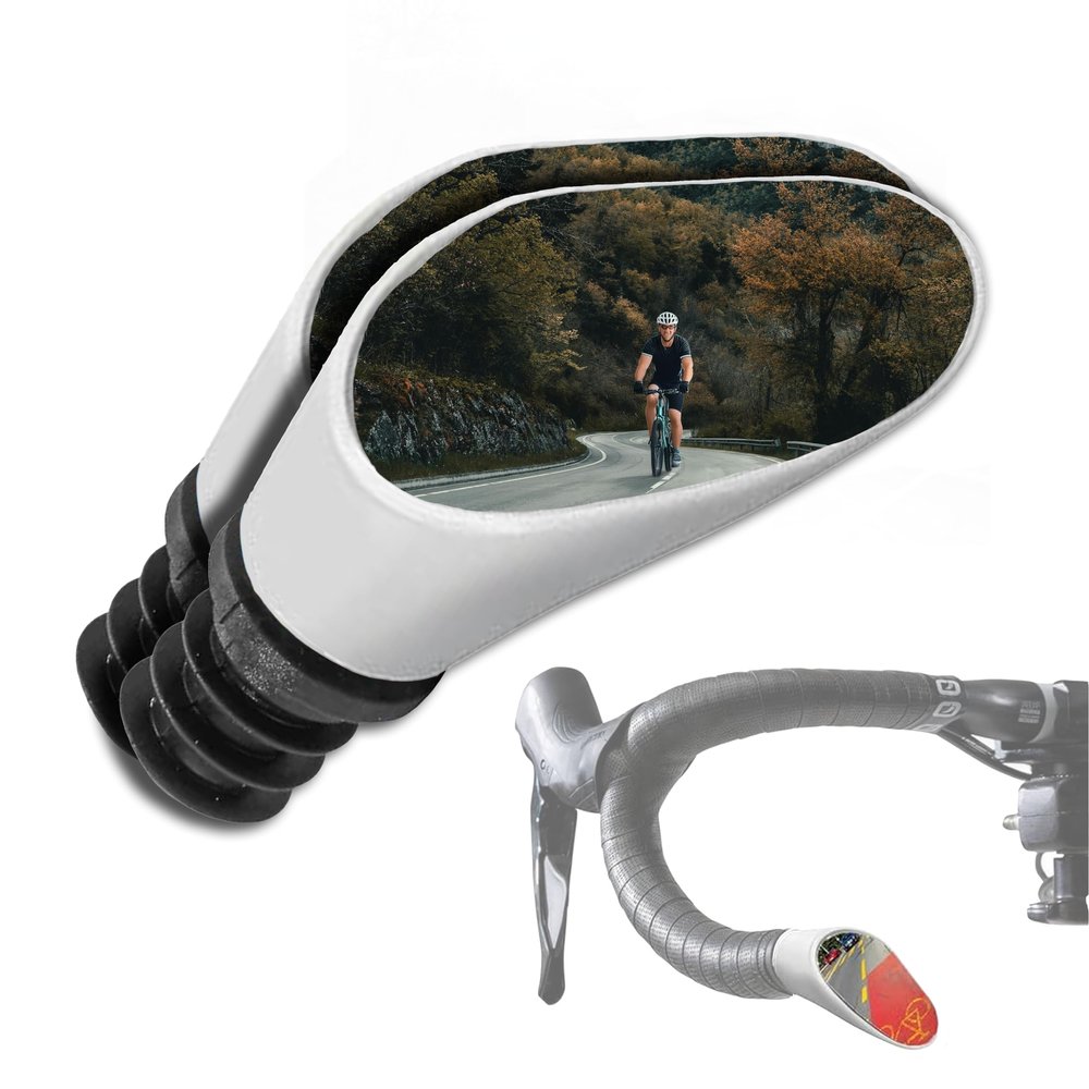 Sprintech Swiss-Made Convex Chrome-Plated Bike Mirror for Drop Bars  Hand-Finished, Adjustable, Reflective Surface, Durable ABS Housing, Universal Fit for Enhanced Rear Visibility (Pair, White)