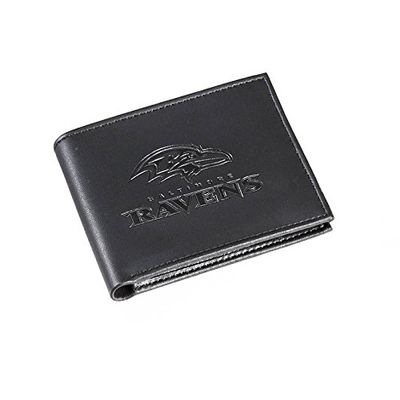 Team Sports America NFL Baltimore Ravens Black Wallet | Bi-Fold | Officially Licensed Stamped Logo | Made of Leather | Money and Card Organizer | Gift Box Included