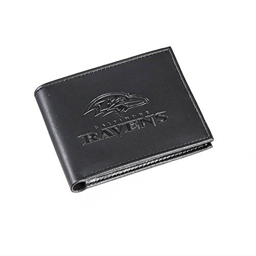 Team Sports America NFL Baltimore Ravens Black Wallet | Bi-Fold | Officially Licensed Stamped Logo | Made of Leather | Money and Card Organizer | Gift Box Included