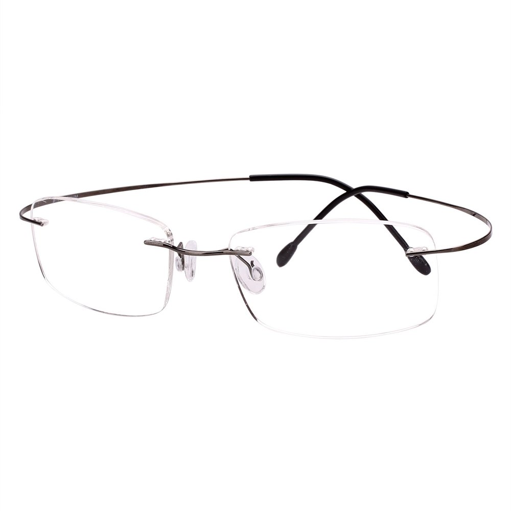 Agstum Titanium Rimless Flexible Frame Hingeless Optical Eyeglasses Clear Lens (Gunmetal, Non-Prescription 55mm)