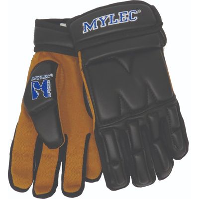 MyLec Men's Hockey Gloves, Velcro Strap with Perfect Fit, Printed Branding Logo, Hockey Stuff with Tough Nash Palm, Lightweight, Durable & Breathable, Protected with EVA Foam(Medium,Black)