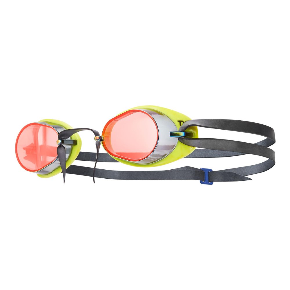 TYR Socket Rockets 2.0 Racing Swim Goggles - Adult Swimming Goggles for Men and Women - Anti-Fog, UVA/UVB Protection, Watertight - Mirrored - Red Fluorescent Yellow
