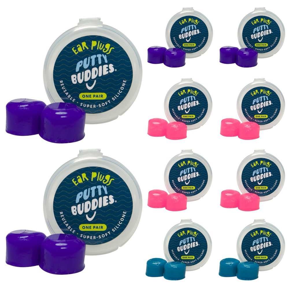 Earvolution Putty Buddies Earplugs for Swimming and Bathing - Doctor-Invented, Made in USA, Moldable Premium Silicone Plugs Help Prevent Swimmer's Ear, 10 Pair Pack - Purple/Teal/Magenta