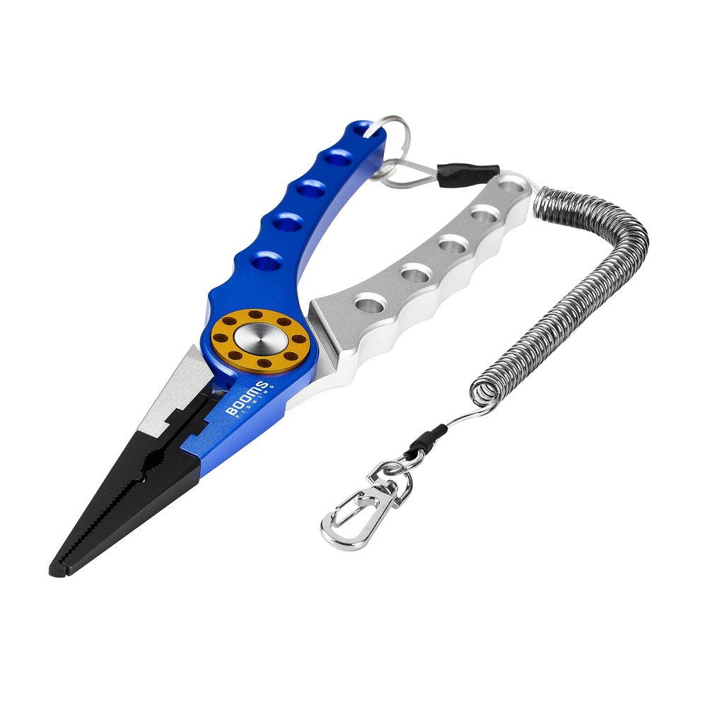 Booms Fishing X1 Aluminum Fishing Pliers Hook Remover Braid Line Cutting and Split Ring with Coiled Lanyard and Sheath