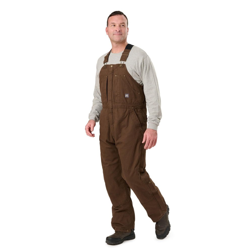 Berne Men's Heartland Washed Insulated Bib Overall, Large Short, Bark