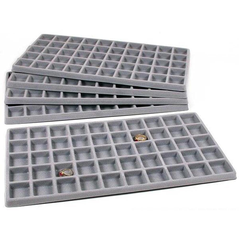 FindingKing 5 Gray 50 Slot Pendant Jewelry Showcase Display Tray Inserts, Each Compartment measures 1 1/8" x 1 1/4" (28 x 31 mm)