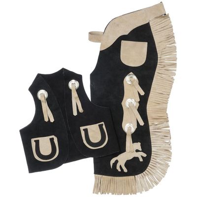 Tough 1 Kids Chap/Vest Set Horseshoes Black Small