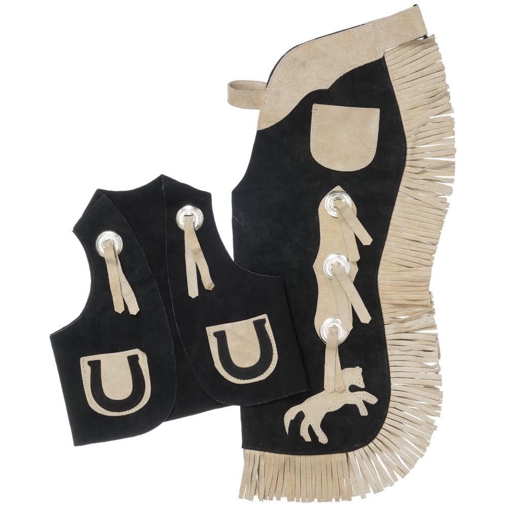 Tough 1 Kids Chap/Vest Set Horseshoes Black Small