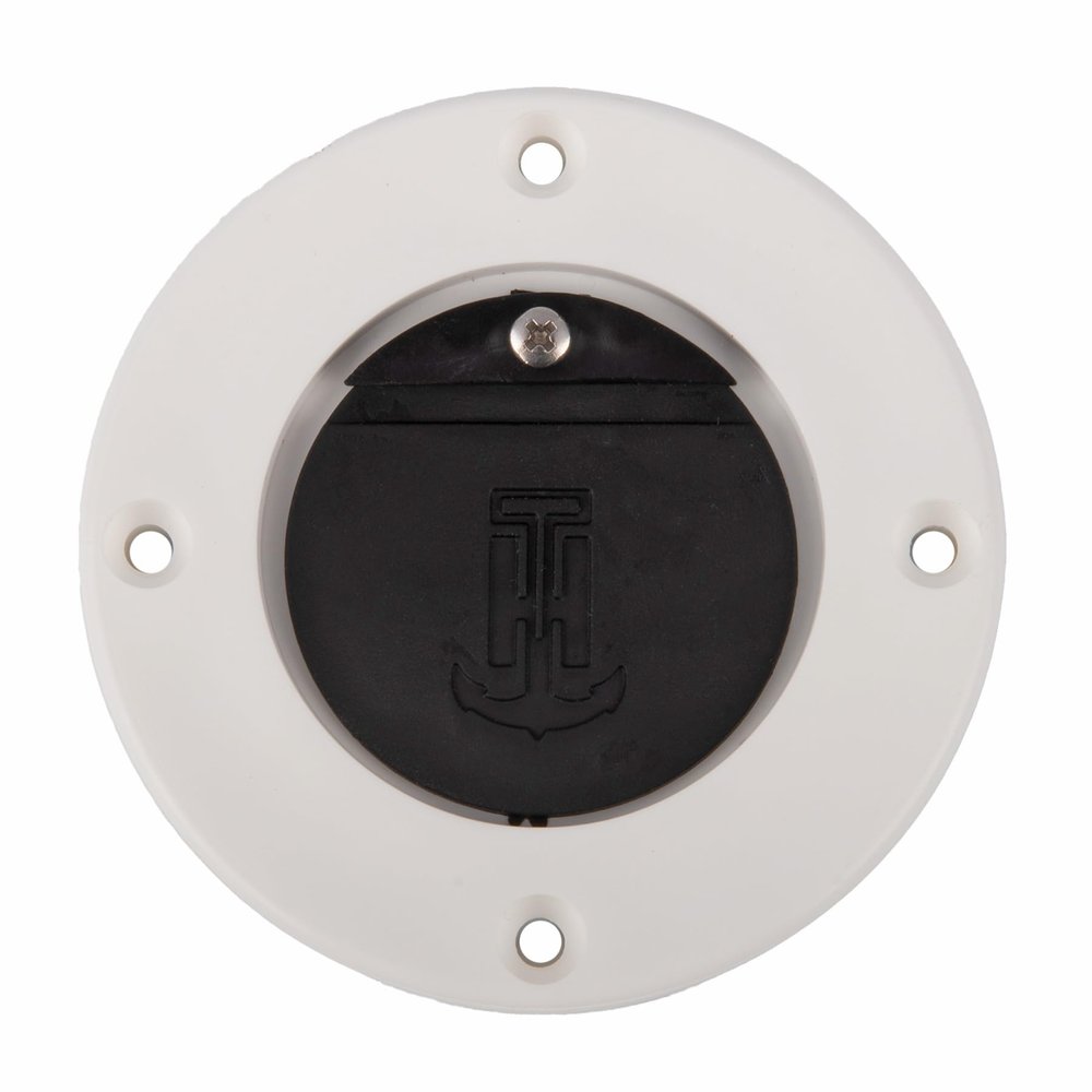 T-H Marine Flush Mount Scupper Valve Assembly | Durable Marine Scupper Valve with Curl Proof Flapper for 1" to 1.25" Drain Tubes | Versatile Installation, White Frame/Black Flapper