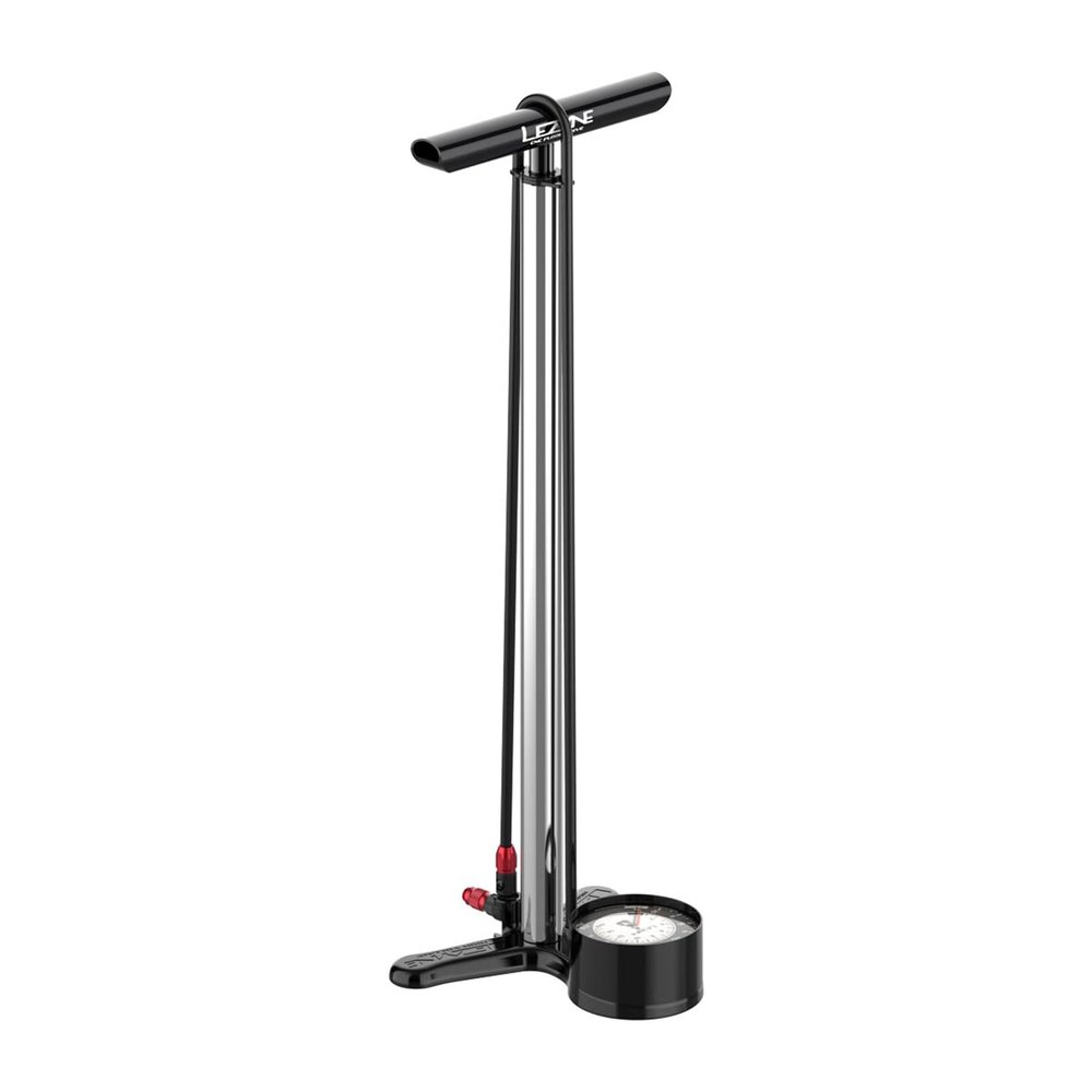 LEZYNE CNC Floor Drive 3.5 Bicycle Floor Pump with 3.5" Analog Gauge - CNC Machined Aluminum High Pressure 220PSI Tire Air Pump for Road/Track Bikes - ABS-1 Pro Chuck for Presta/Schrader, Silver Gloss