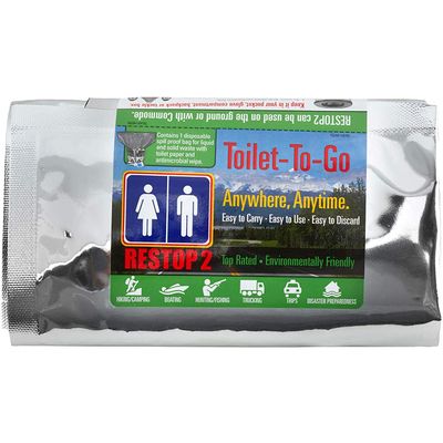 RESTOP 2 - Portable Toilet Solid (Poop) and Liquid (Pee) Leak Proof Waste Bag - Toilet Paper and Wet Wipe Included (1 Pack)