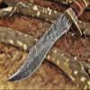 12.5" Long hand forged Damascus steel Hunting Bowie Knife, sliced Red Wood With engraved Brass cap and finger guard, Cow hide Leather sheath (Brown) view 2