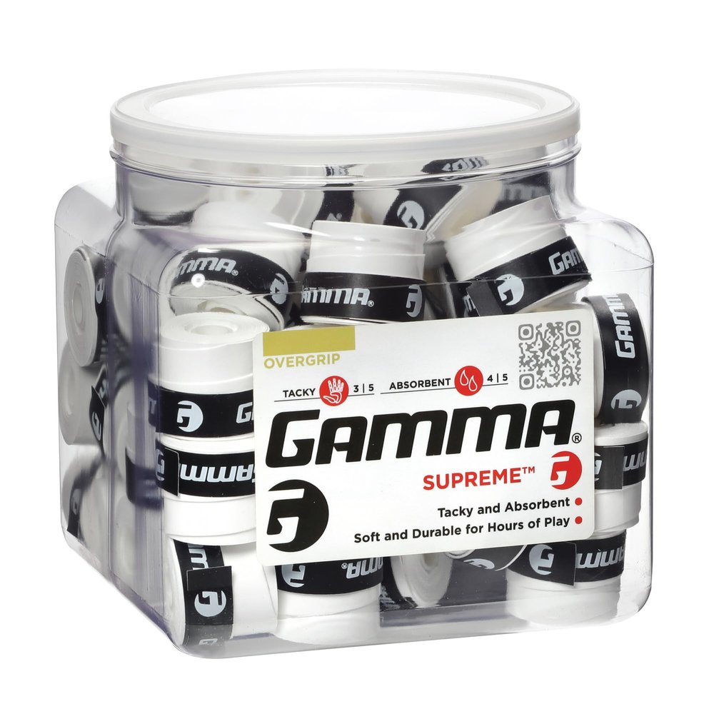 GAMMA Sports Supreme Overgrip for Tennis, Pickleball, Squash, Badminton, and Racquetball Racquets, 60-Jar, White