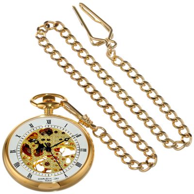 Charles-Hubert, Paris Gold-Plated Open Face Mechanical Pocket Watch