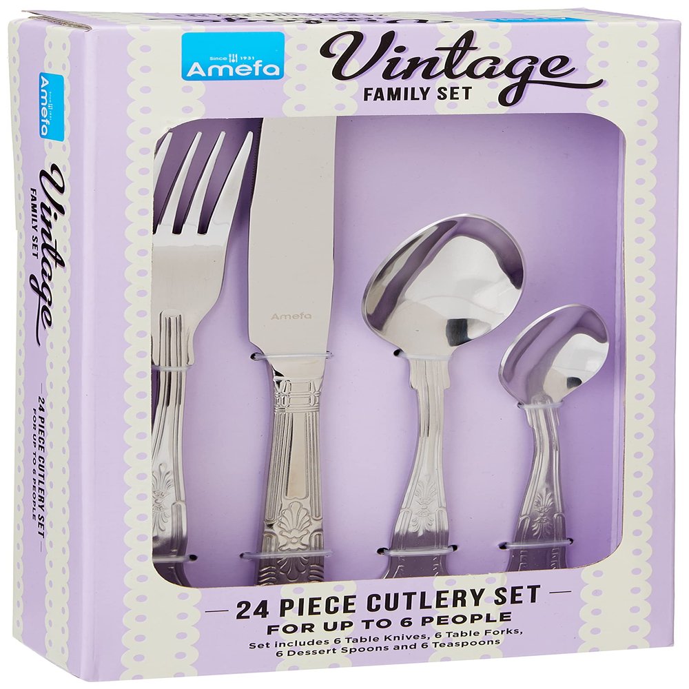 Amefa Monogram Kings 24 Piece Boxed Flatware Set for 6 people