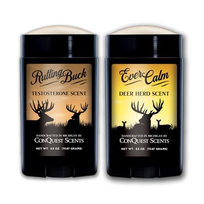 ConQuest Scents RuttingBuck Package  RuttingBuck & EverCalm Deer Herd Scent Stick, Deer Attractant & Calming Scent, All-Season Hunting Wax Sticks, 2.5 oz