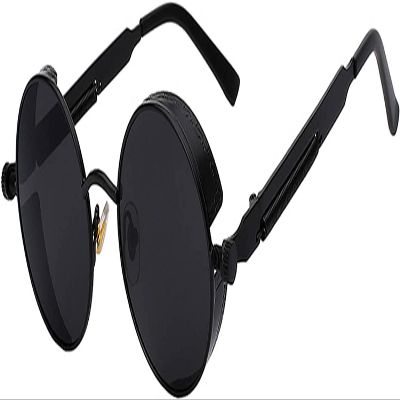OWL Steampunk Retro Gothic Vintage Hippie Matte Black Metal Round Circle Frame Sunglasses Black Lens