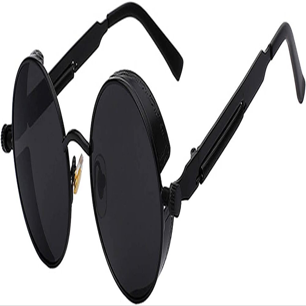 OWL Steampunk Retro Gothic Vintage Hippie Matte Black Metal Round Circle Frame Sunglasses Black Lens