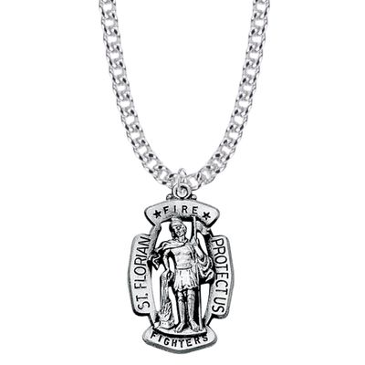 True Faith Jewelry Sterling Silver St Florian Fire Fighter Shield Medal Patron Saint Pendant Necklace, 1 Inch