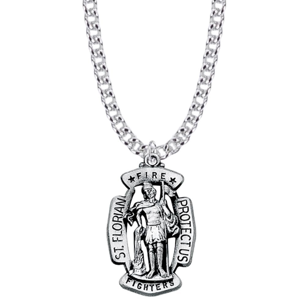 True Faith Jewelry Sterling Silver St Florian Fire Fighter Shield Medal Patron Saint Pendant Necklace, 1 Inch