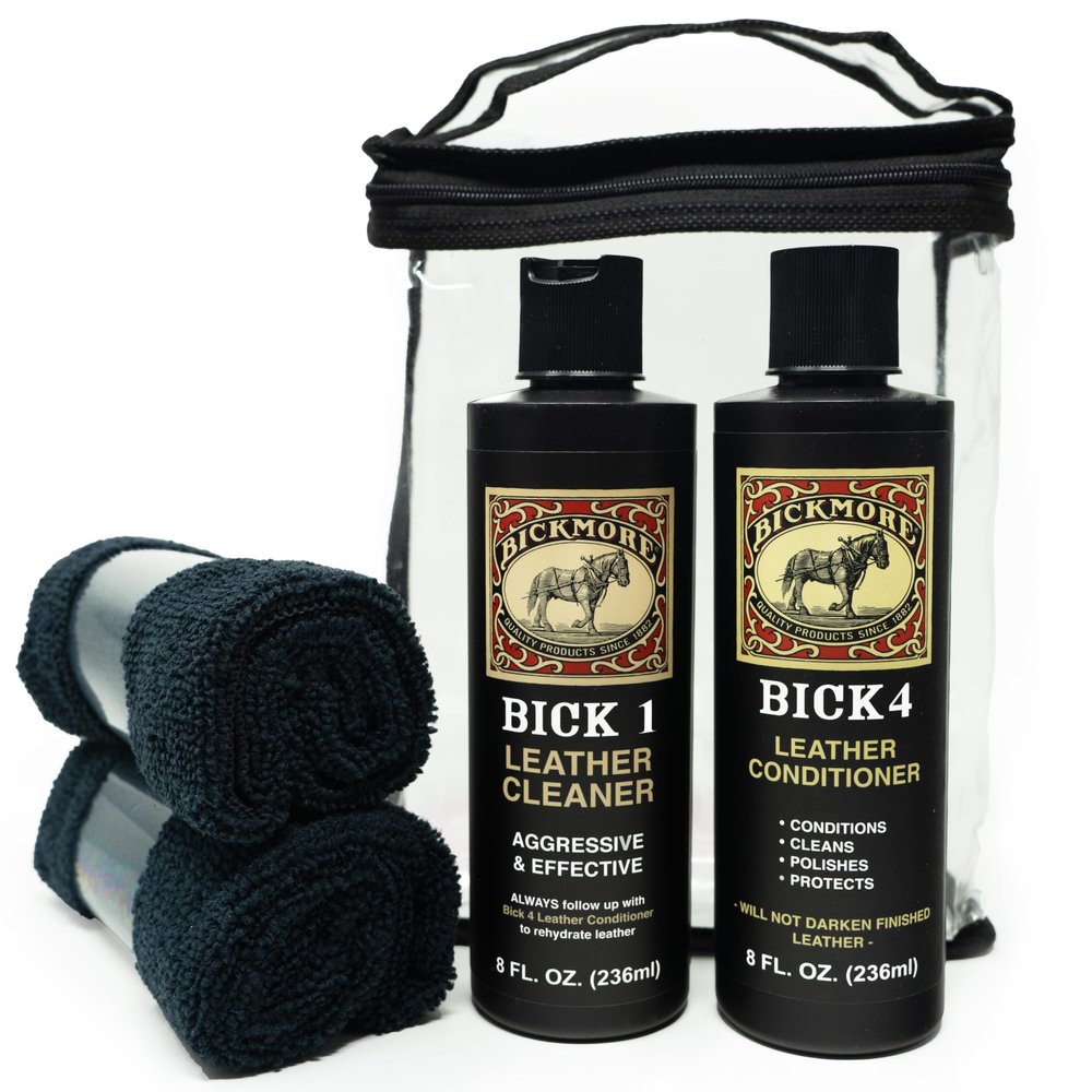 Complete Leather Care Kit | Leather Cleaner, Conditioner, 2 Cloths | Bick 1 & Bick 4 | Won't Darken Leather | Made in the USA | Non-Toxic, Family Safe | For Shoes, Bags, Furniture, All Leather
