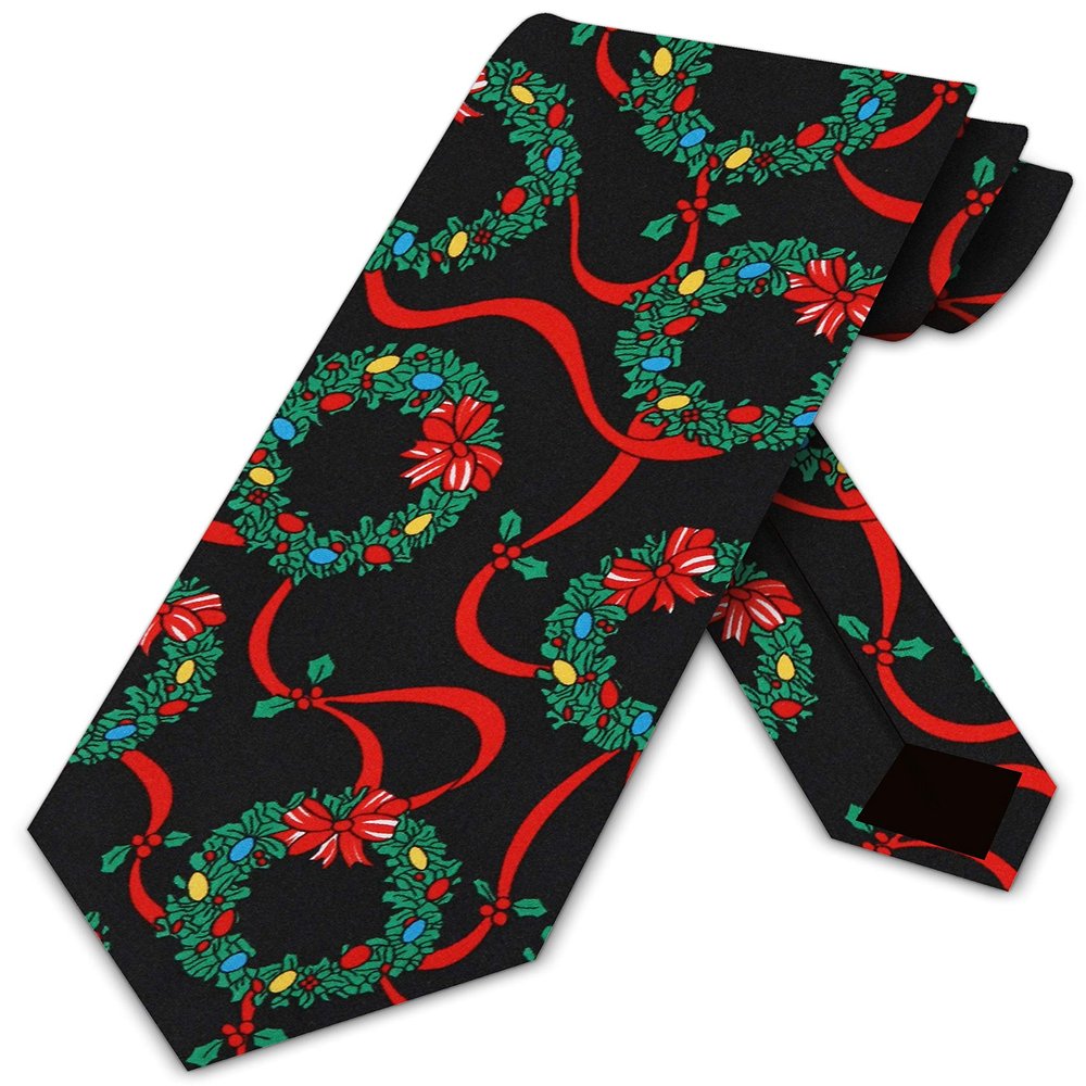 Three Rooker Christmas Wreath Neck Ties Mens Holiday Necktie