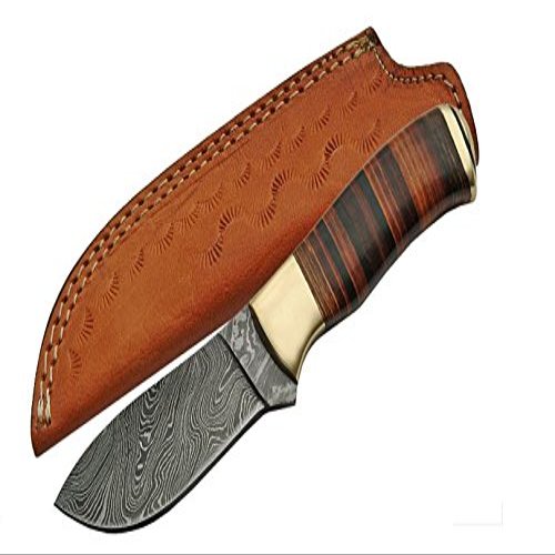 SZCO Supplies 8.5" Stacked Leather Damascus Skinner