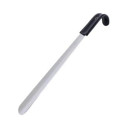 FootFitter Premium Stainless Steel Shoe Horn  Extra Thick, Best Sturdy Shoehorn with Genuine Leather Handle Grip (16" Shoe Horn)