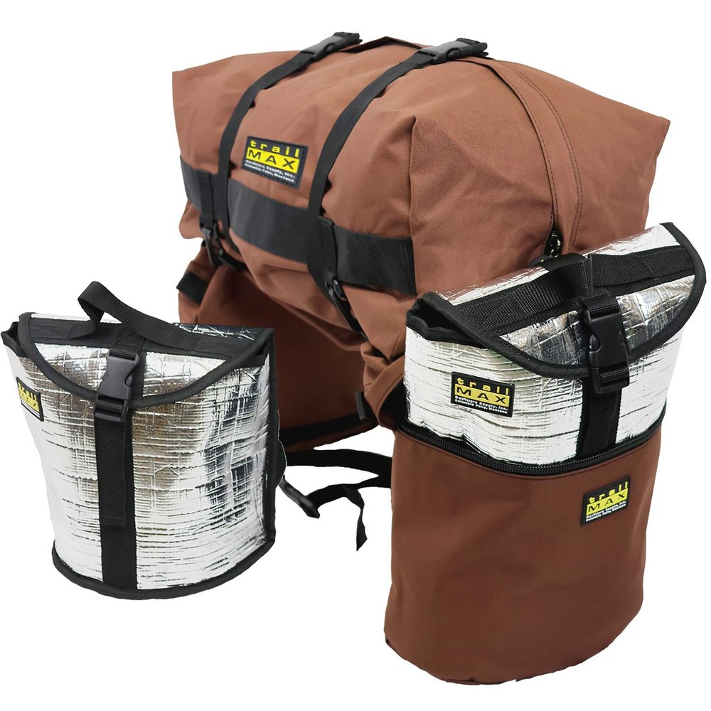 TrailMax Medium Saddlebags for Trail Riding; Insulated Saddle Bags for Horses; Saddle Bags With Detachable Cantle Bag; Saddle Bag & Cantle Bag Set; Saddle Bags for Western & Endurance Saddles, Brown
