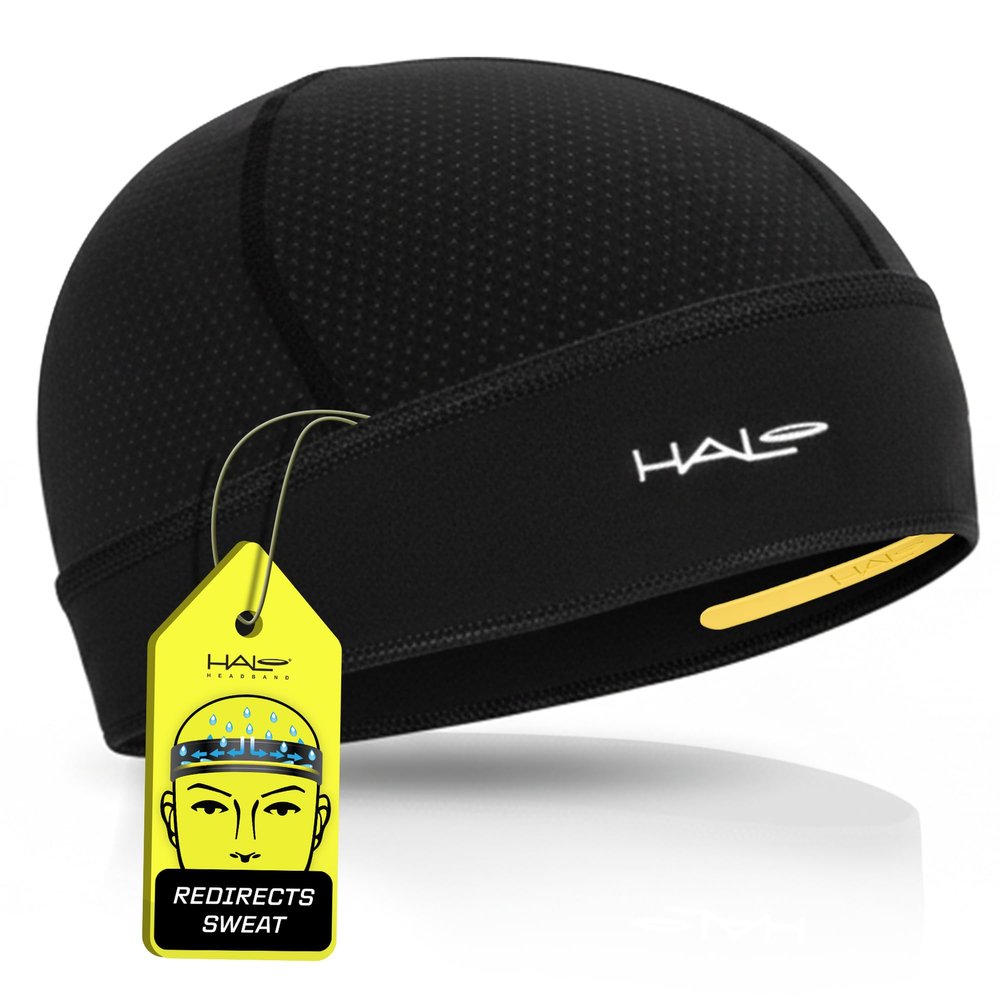 Halo Headband Skull Cap - The Ultimate Sweat Diverting, Absorbent, Lightweight, High Performance Head Gear for Men and Women, Black