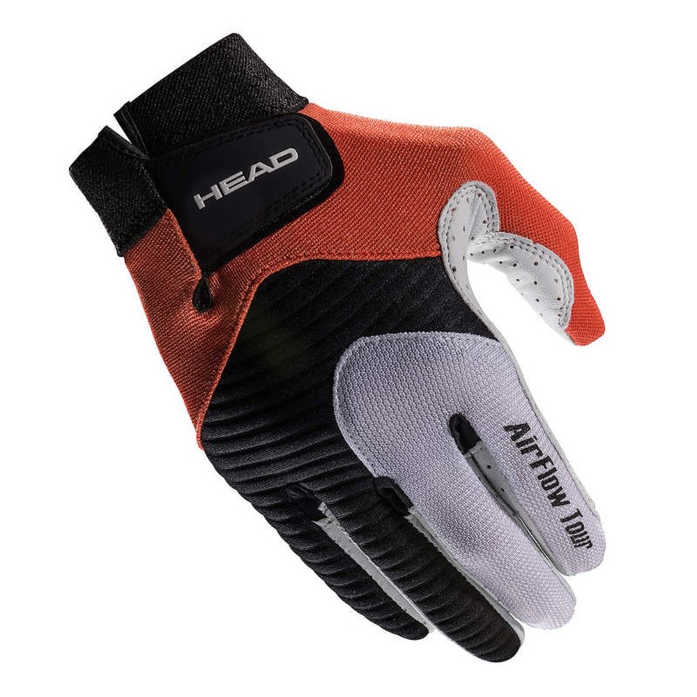 HEAD Leather Racquetball Glove - Airflow Tour Breathable Glove for Right & Left Hand - Black/Orange/White, Right - X-Large