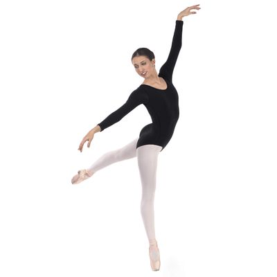 EUROTARD Womens Plus Size Long Sleeve Leotard with Cotton(10265P) -BLACK -2X