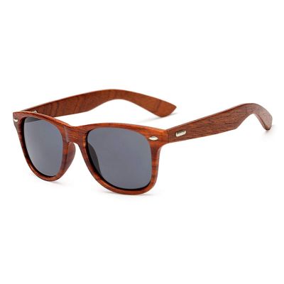 Long Keeper Wood Sunglasses for Men Women Vintage Real Wooden Arms Glasses (Brown, Grey)