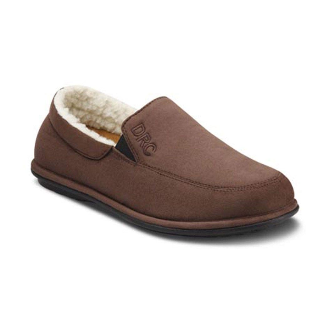 Dr. Comfort Men's Relax Therapeutic Slippers, Warm & Comfy Indoor Orthopedic Slides with Non-slip Outsole - 10 Wide, Chocolate